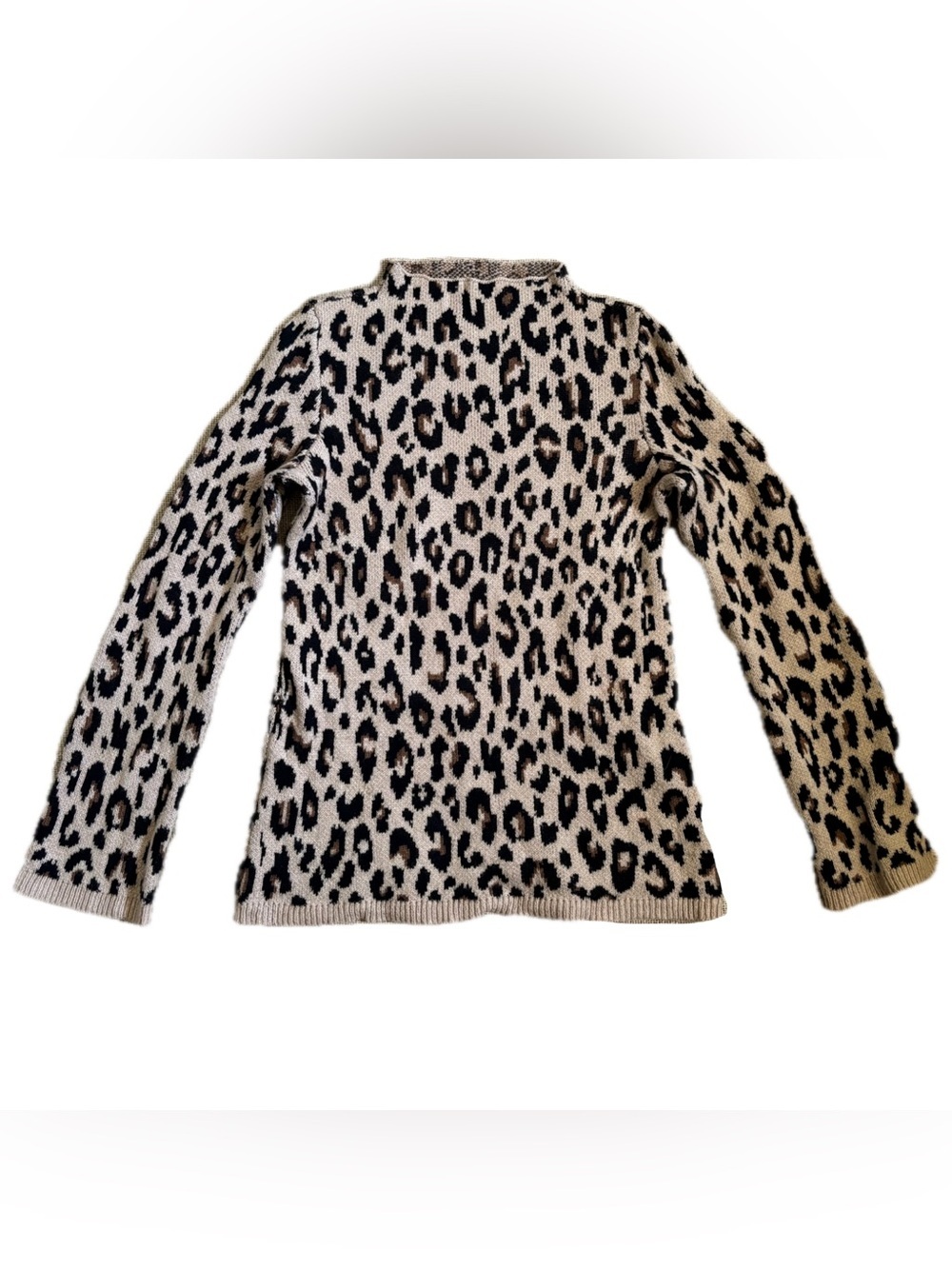 Ann Taylor Beige Cheetah Print Pullover Sweater Size Small Preppy Boho Indie